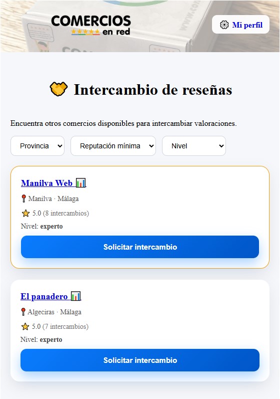 Solicitar intercambio de reseñas