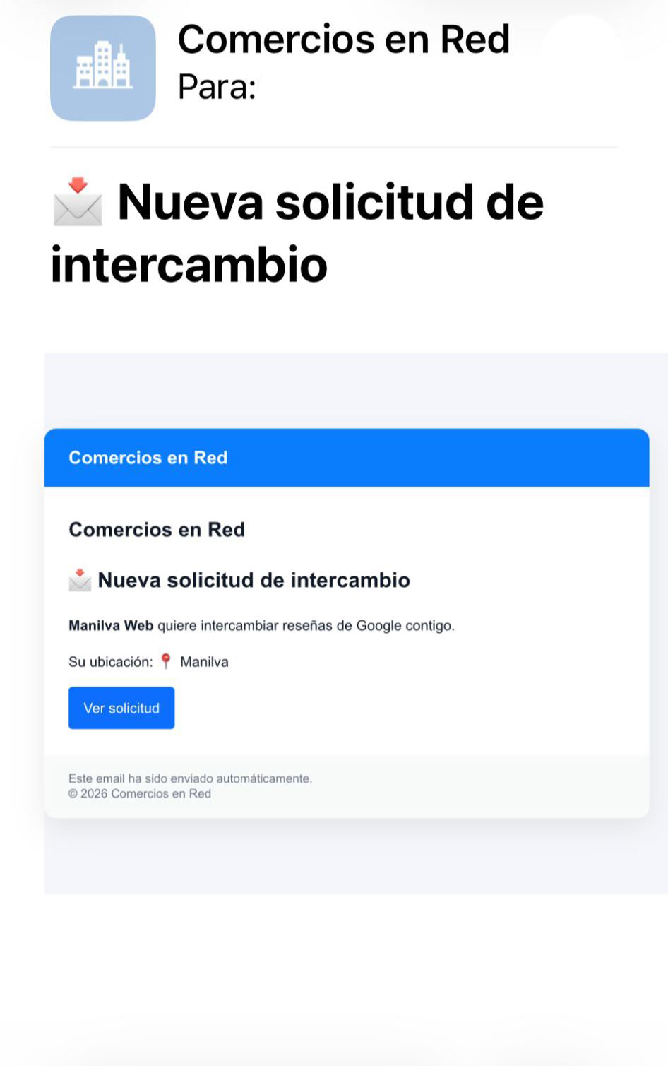 solicitud de reseña recibida